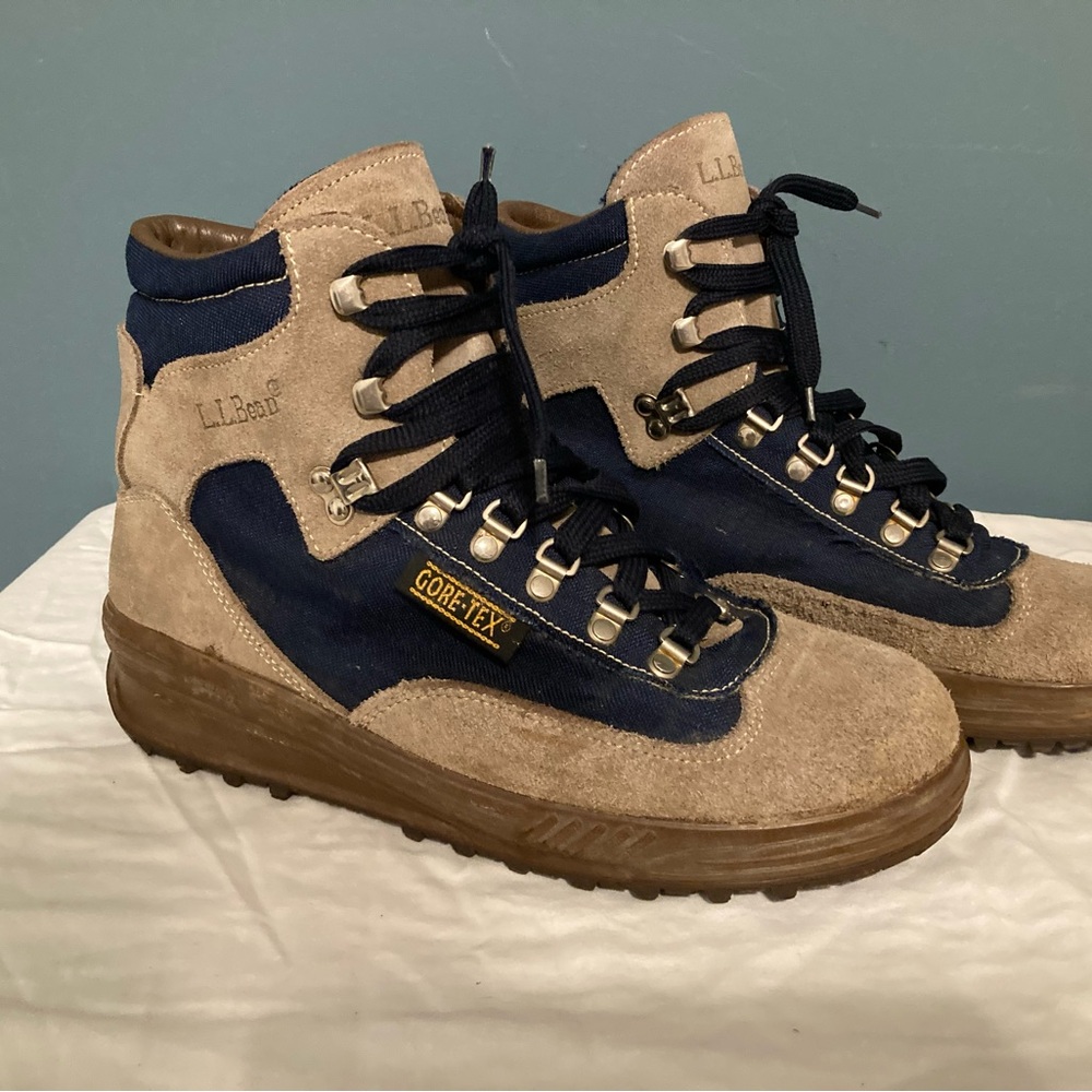 L.L. Bean Tan and Navy Hiking Boots